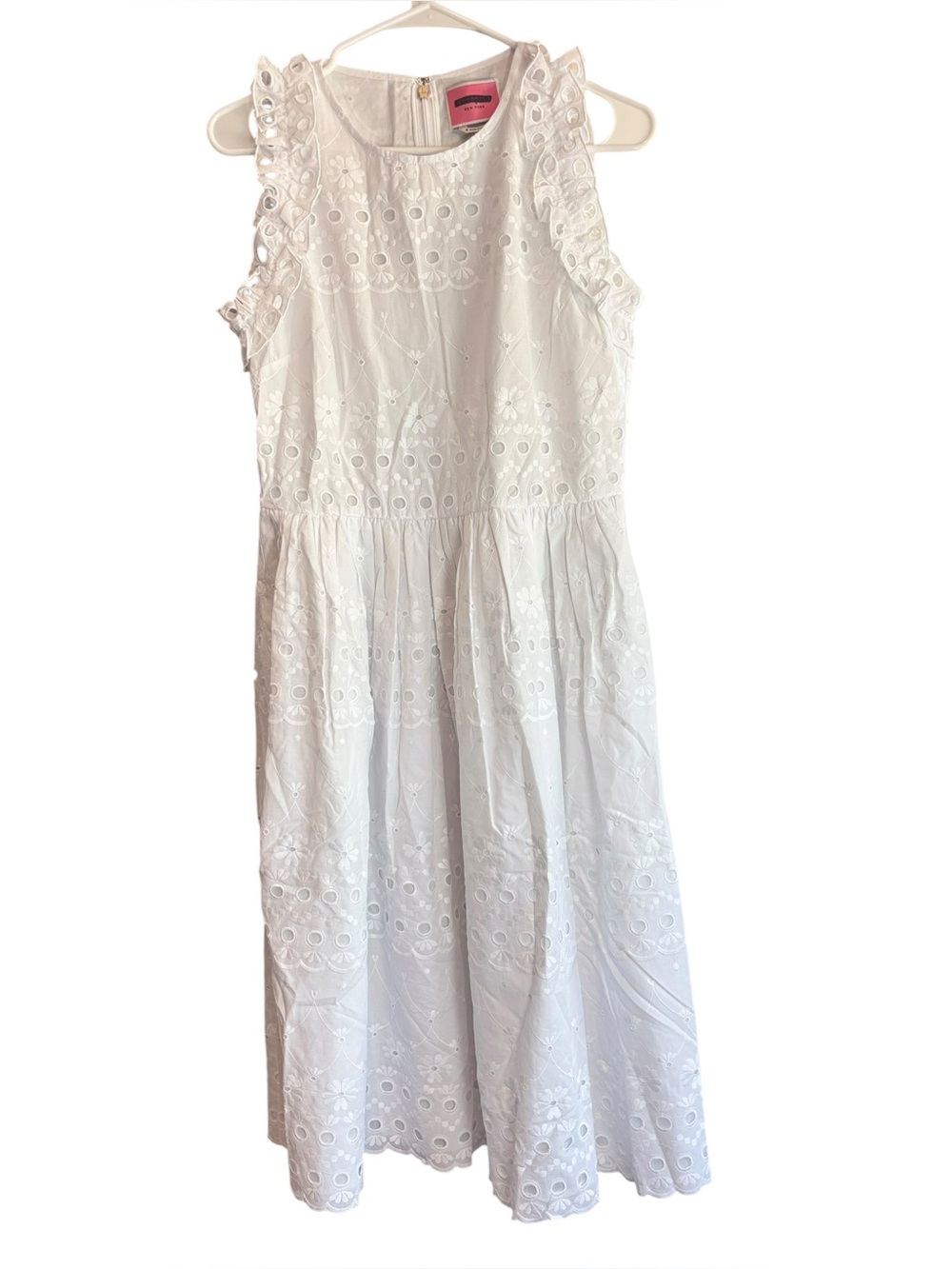 Kate Spade New York White Eyelet Midi Dress Size 8 Ruffle Sleeves 100% Cotton - Picture 2 of 9